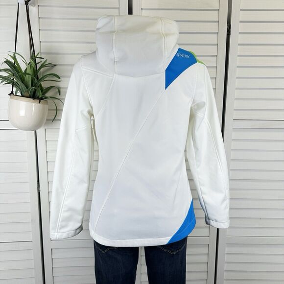Spyder M White Colorblock Soft Shell Ski Snowboard Jacket Faux Fur Lined Hood - Picture 4 of 12